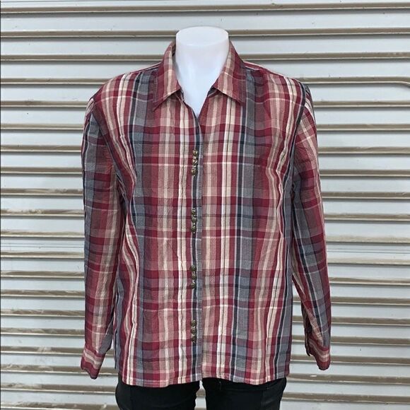 C.J. Banks button up plaid blouse size 1X - Picture 3 of 8
